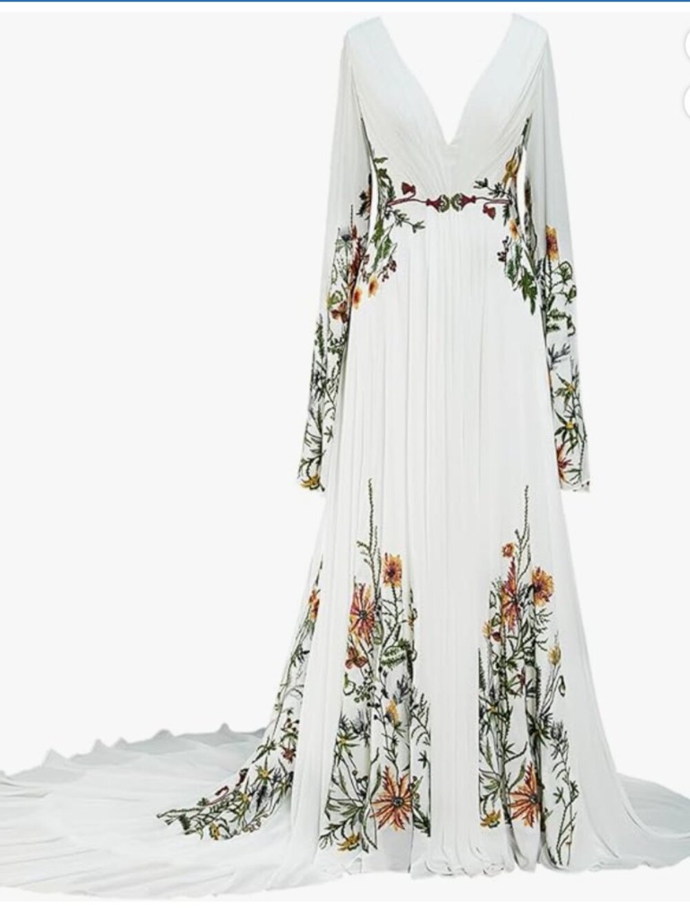 Floral Embroidered Wedding Dresses Boho Romantic Bridal Gown with bell sleeves